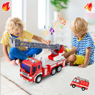 GizmoVine Feuerwehrauto Groß, Feuerwehr Auto Spielzeug mit Drehleiter, Sound und Licht, Große Spielzeugauto, Fire Truck Fahrzeuge, Geschenke für Jungen, Kinder Löschfahrzeug ab 3 4 5 6 7 8 Jahre