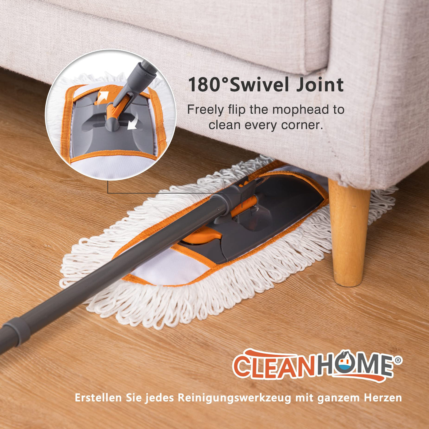 CLEANHOME Nass- & Trockenmopps für den Haushalt，Bodenwischer Set mit 3 Verschiedenen Waschbaren Mopp-Pads und Ausziehbarem langem Griff, Wischer Boden,Wischmopp for Hardwood,Marble,Tile Floor Mopping.