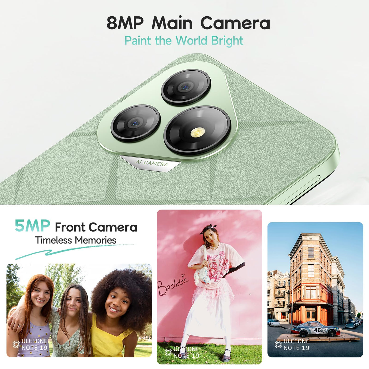 Ulefone Note 19 Handy Android 14 5000mah Octa Core Prozessor 6,56" HD+ 6GB+32GB/512GB SD 8MP+5MP Panorama Kamera 4G Dual SIM Smartphone Ohne Vertrag Face ID GPS OTG 2 Jahre Garantie-Grün