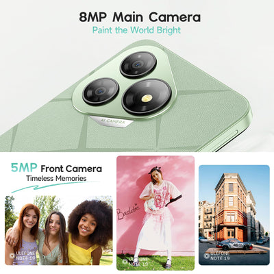 Ulefone Note 19 Handy Android 14 5000mah Octa Core Prozessor 6,56" HD+ 6GB+32GB/512GB SD 8MP+5MP Panorama Kamera 4G Dual SIM Smartphone Ohne Vertrag Face ID GPS OTG 2 Jahre Garantie-Grün