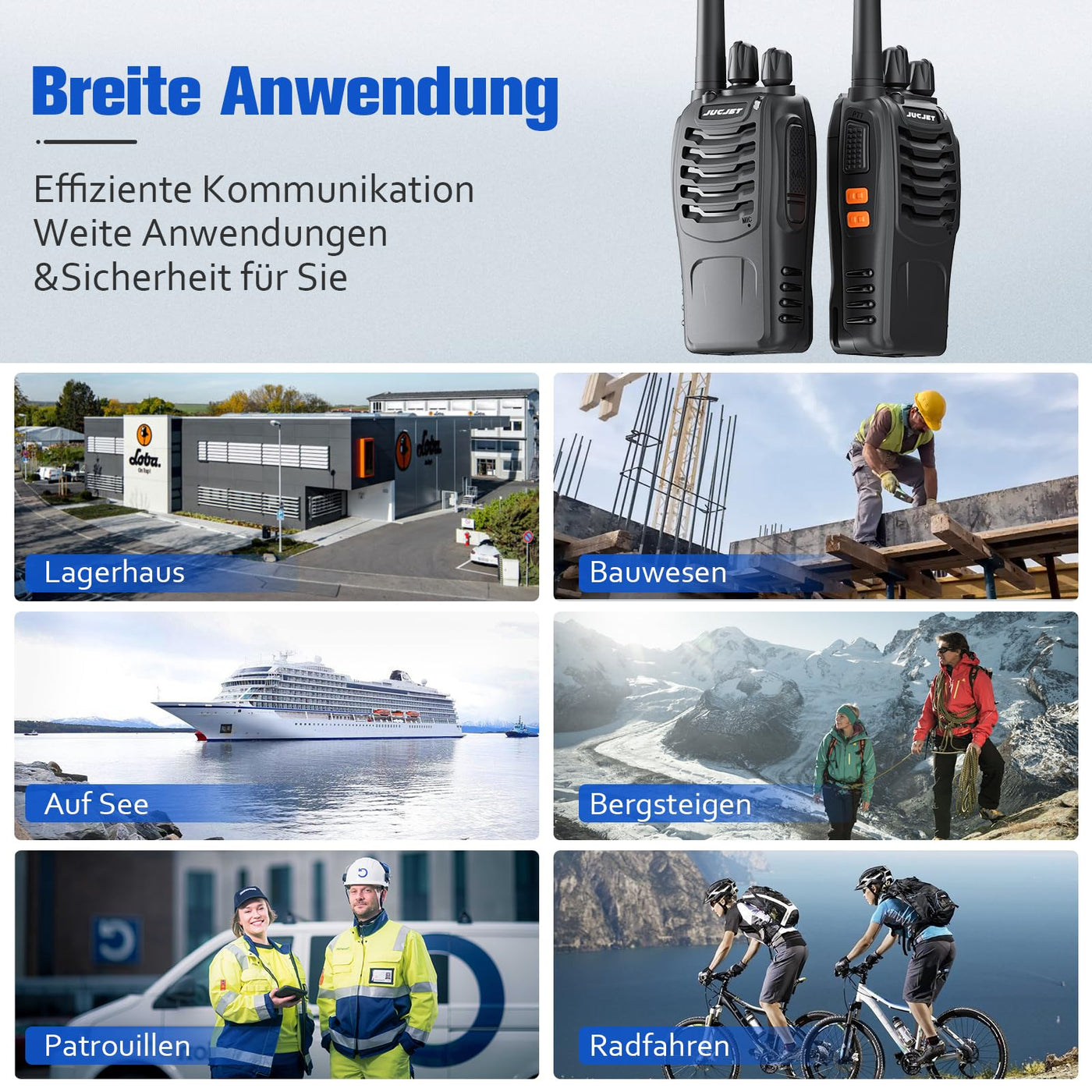 JUCJET 88E Walkie Talkie, Lizenzfrei PMR446 16 Kanäle Funkgeräte, Handfunkgerät Eingebauter LED Taschenlampe. 2-in-1 Type-C Charging Cable mit USB-Ladestation und Headset (Schwarz, 2 Stück)