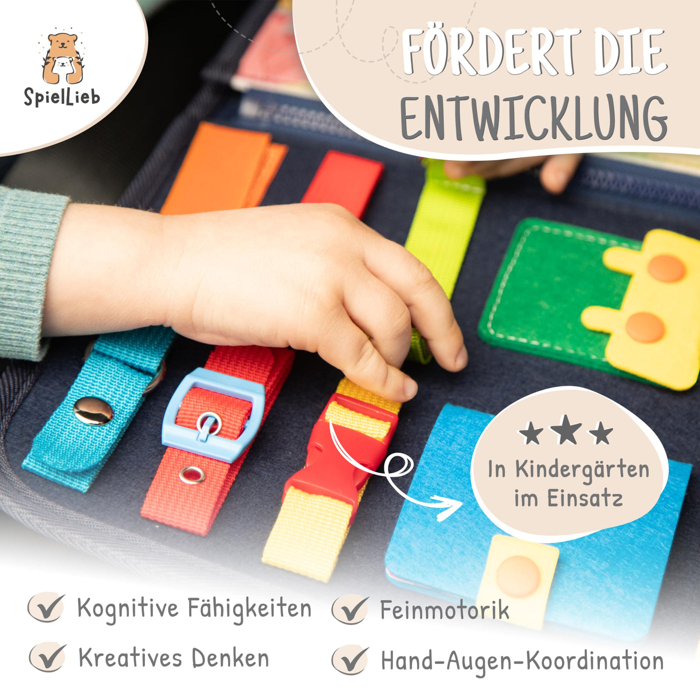 SpielLieb® Montessori Busy Board Deutsch ab 3 Jahre - interaktives Activity Board Spielzeug für Kleinkinder - Beschäftigung für Auto & Flugzeug Entwicklung & Motorik