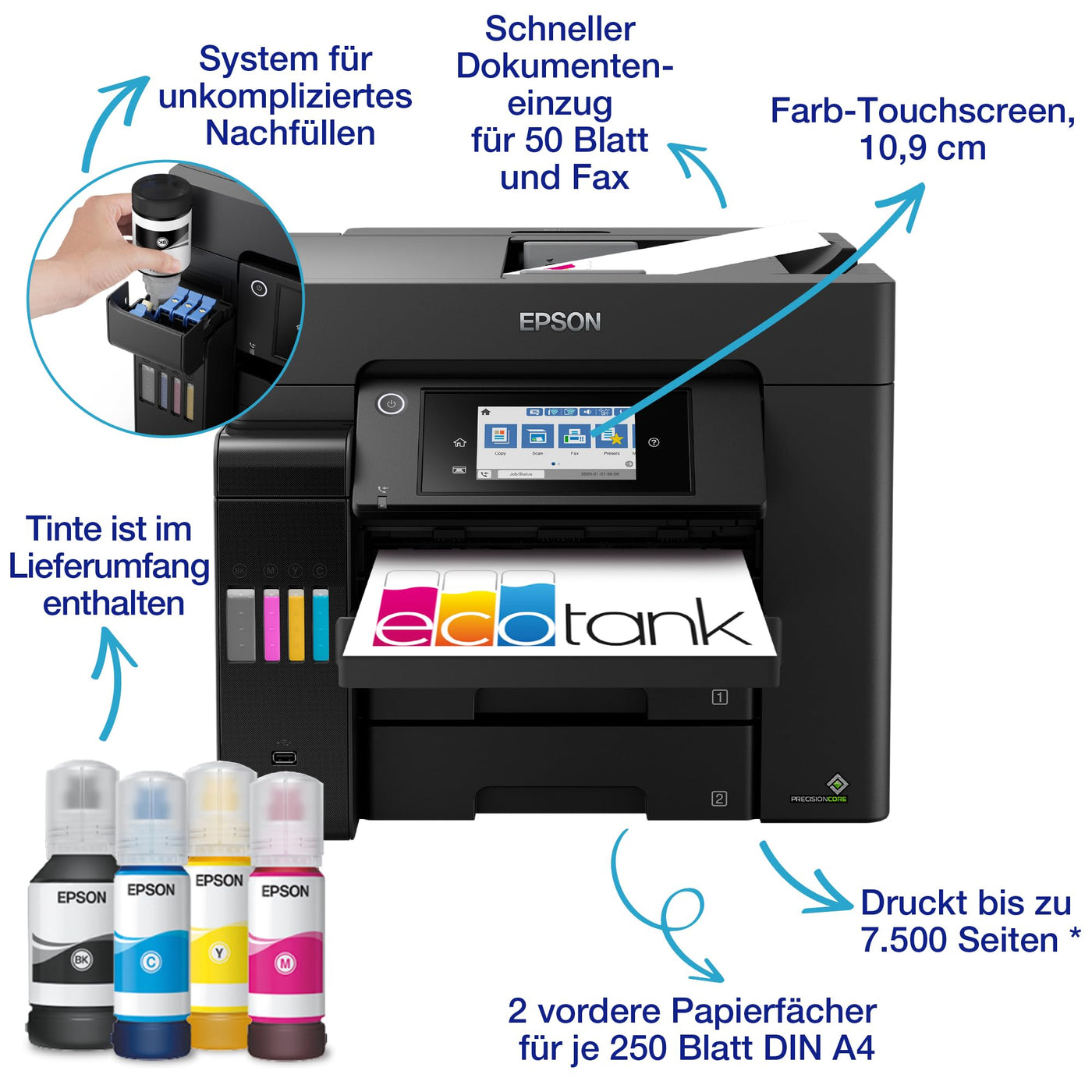 EcoTank ET-5855 DIN-A4-Multifunktions-Wi-Fi-Tintentankdrucker mit Fax