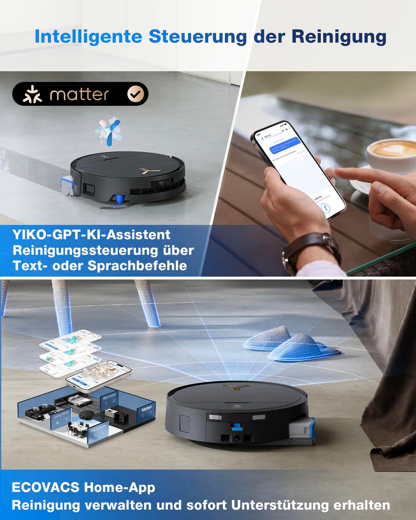 ECOVACS DEEBOT X9 PRO Omni Saugroboter mit Wischfunktion, 16.600 Pa, OZMO Roller, ZeroTangle 3.0,TruEdge 2.0, Heißwasser-Moppwäsche, Heißlufttrocknung, All-in-One Omni Station, YIKO-GPT