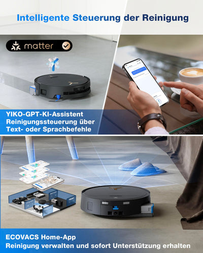 ECOVACS DEEBOT X9 PRO Omni Saugroboter mit Wischfunktion, 16.600 Pa, OZMO Roller, ZeroTangle 3.0,TruEdge 2.0, Heißwasser-Moppwäsche, Heißlufttrocknung, All-in-One Omni Station, YIKO-GPT