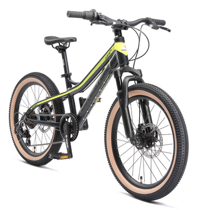 BIKESTAR Alu Mountainbike Jugendfahrrad 20 Zoll ab 6-9 Jahre Hardtail | 7 Gang Shimano Schaltung, Scheibenbremse, Federgabel | Kinder Fahrrad Schwarz Grün | Risikofrei Testen