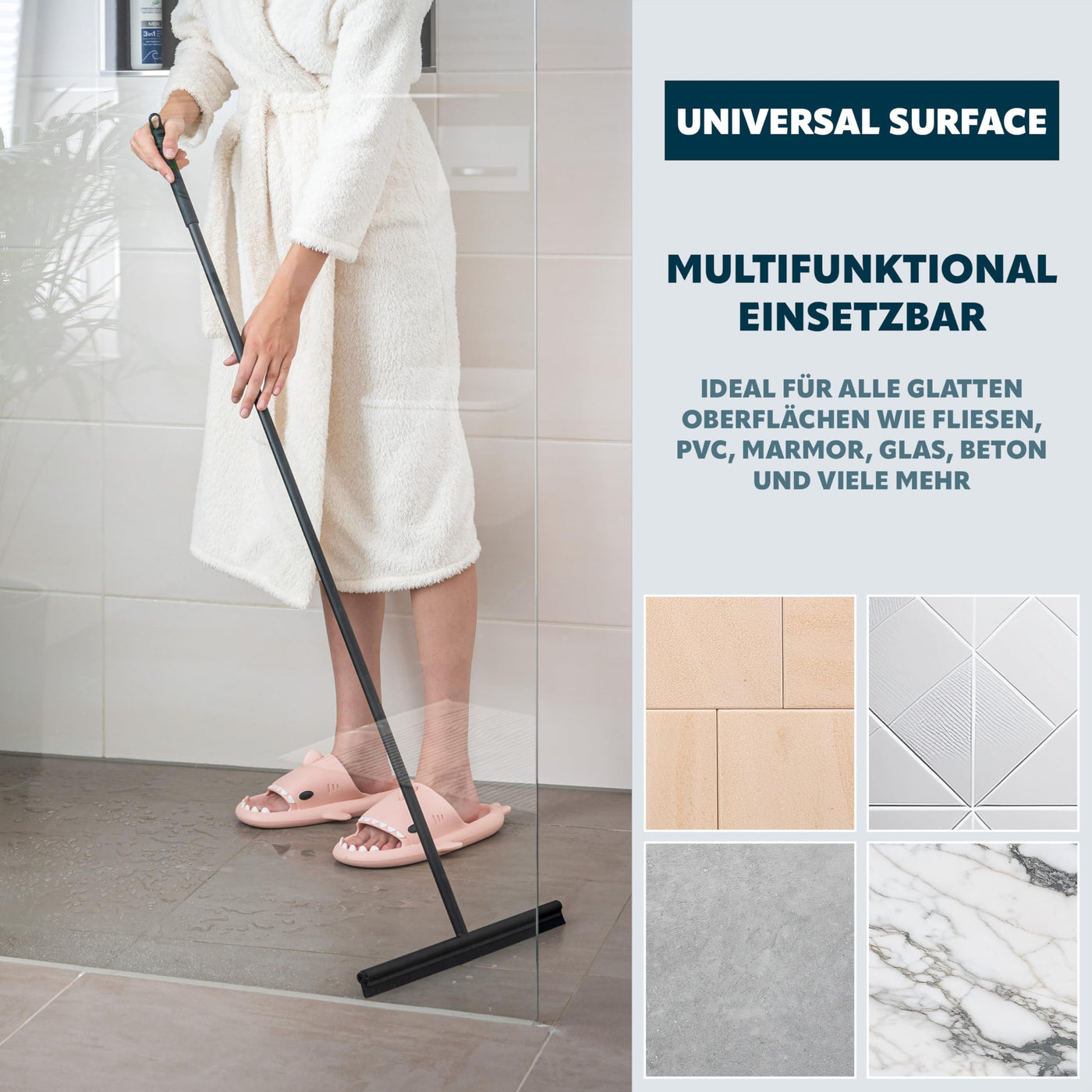 bremermann Bodenabzieher, Fensterabzieher mit Wandhalter, aus Edelstahl und Silikon (Schwarz)