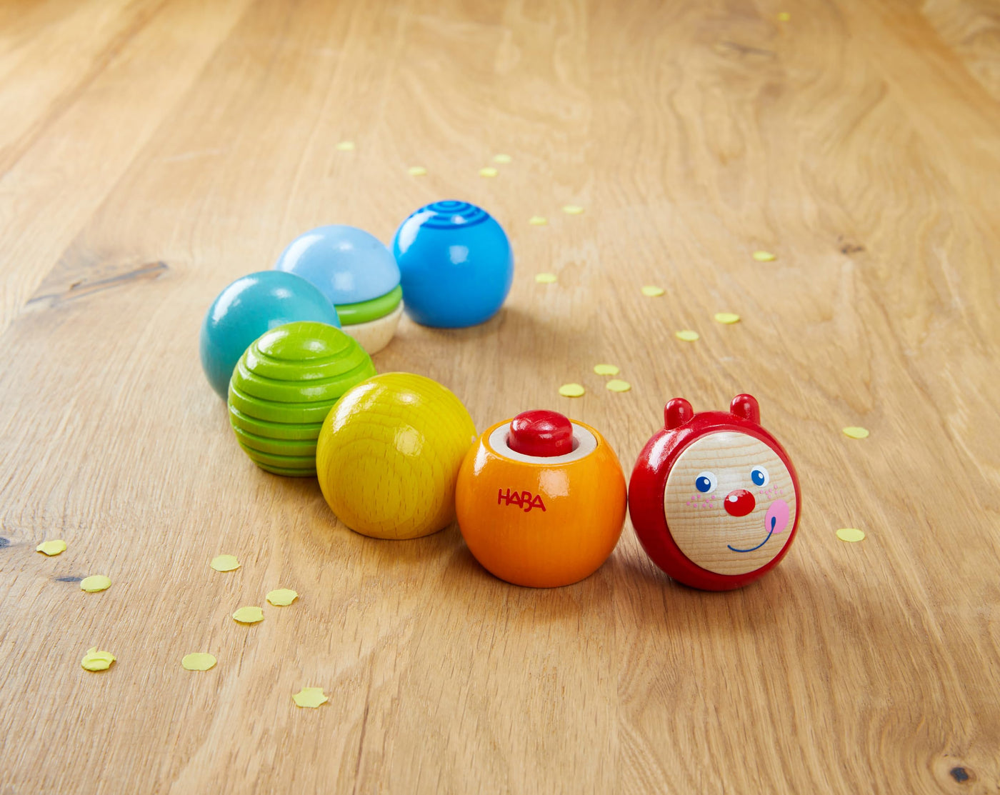 HABA Entdeckerbausteine Raupe - Regenbogen Holzkugeln mit optischen & akustischen Effekten - Made in Germany - Für Kinder ab 1 Jahr - Fördert die Feinmotorik - 2010924001