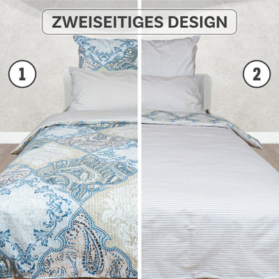 iNaAm Bettwäsche-Set 5-teilig 200x200 Baumwolle Bettbezug mit Knöpfen +2 Kissenbezug 80x80 +2 Kissenbezug 40x80 mit Hotelverschloß für Sommer&Winter (Blau, Doppel)