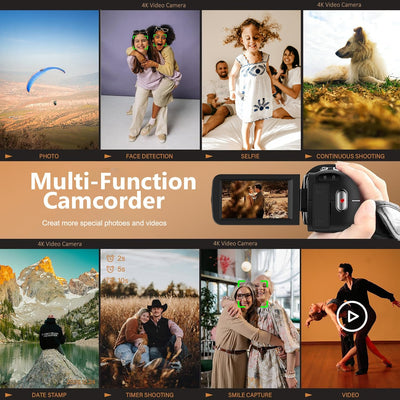 Videokamera Camcorder 4K, 44MP Vlogging Camera für YouTube, 18X Digitaler Zoom 3,0-Zoll-IPS-Bildschirm Kamera, IR Nachtsicht Webcam Videokamera mit Mikrofon, Fernbedienung, 2 Akkus und 32GB SD Karte