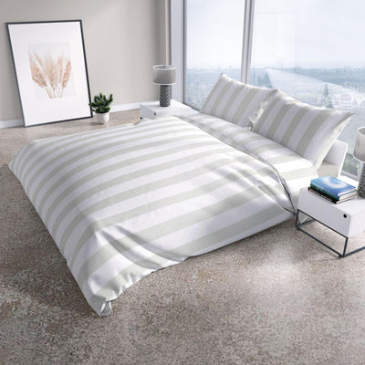 Leonado Vicenti Bettwäsche Set 2-teilig 135x200 cm Baumwolle Weiß Grau gestreift Reißverschluss Pflegeleicht Ganzjährig verwendbar