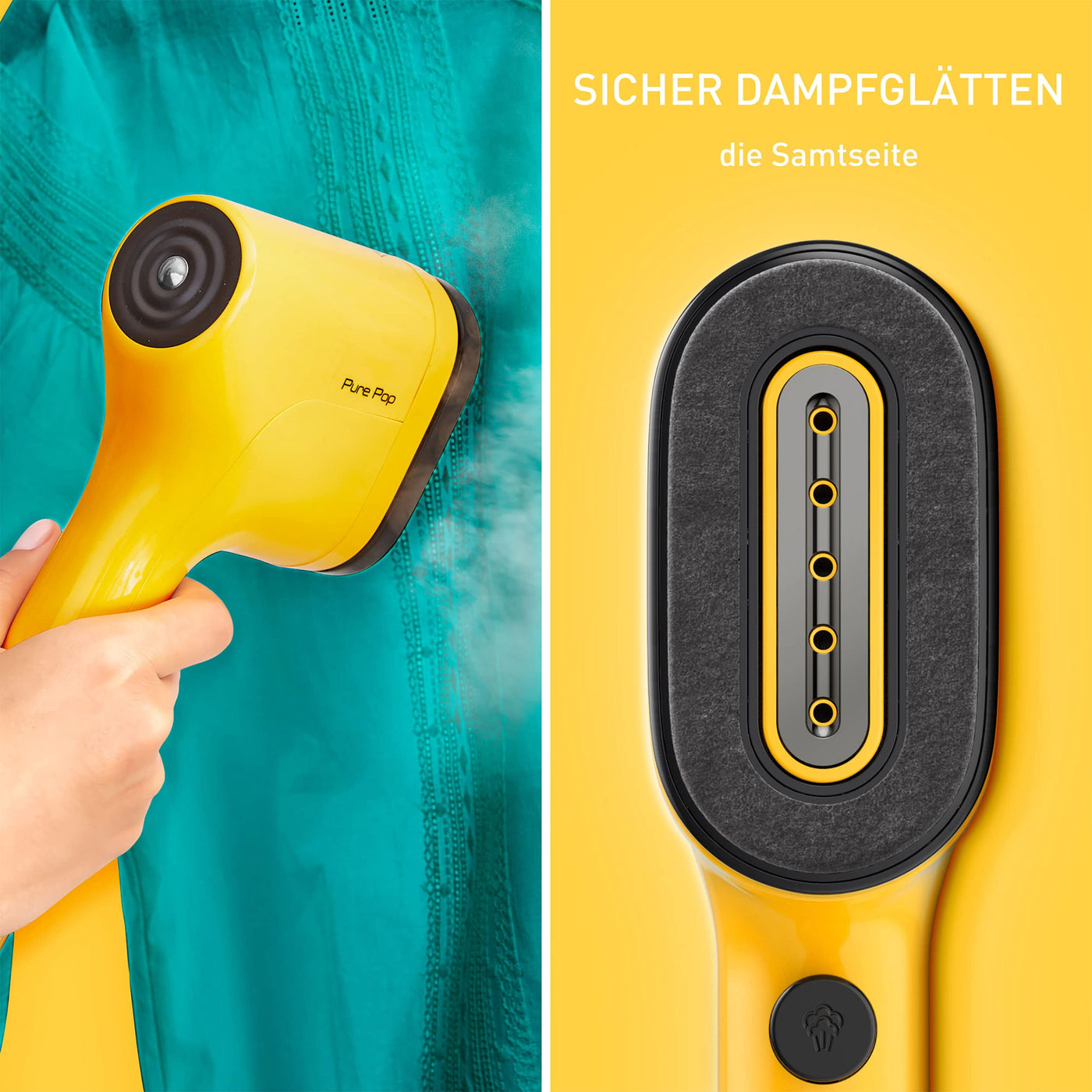 Tefal Pure Pop Dampfbürste, 1300 W, 70 ml Wassertank, entfernt bis zu 99,99% der Viren/Bakterien/Keime, schnelles Aufheizen, 20 g/Min. kontinuierliche Dampfabgabe, Steamer, gelb/schwarz, DT2026