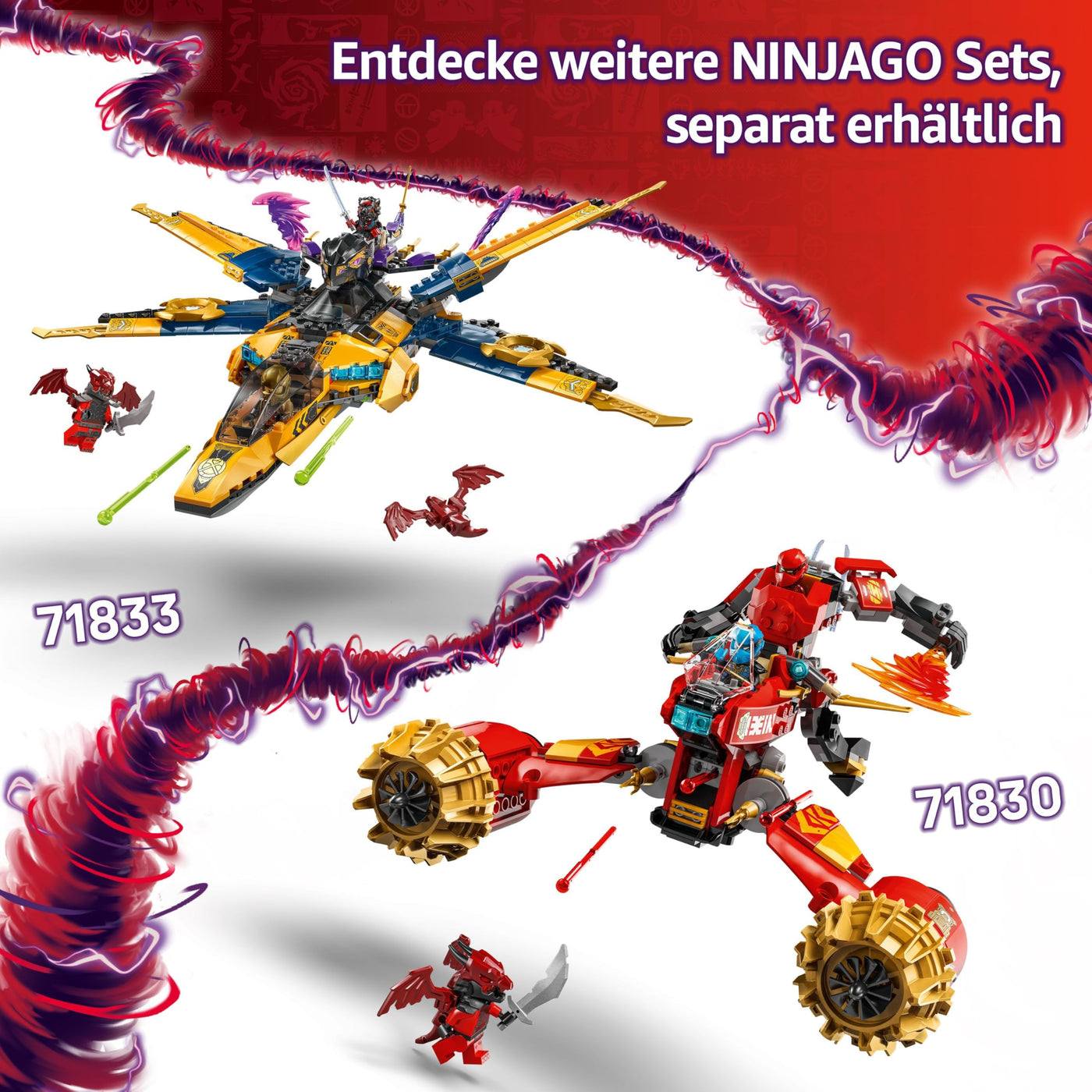 LEGO NINJAGO Kais Sturmreiter-Mech - Fliegendes Motorrad Spielzeug mit 3 Minifiguren - Mech mit beweglichem Kopf, Armen und Beinen - Bauspielzeug - Geschenk für Jungen & Mädchen ab 7 Jahren 71830