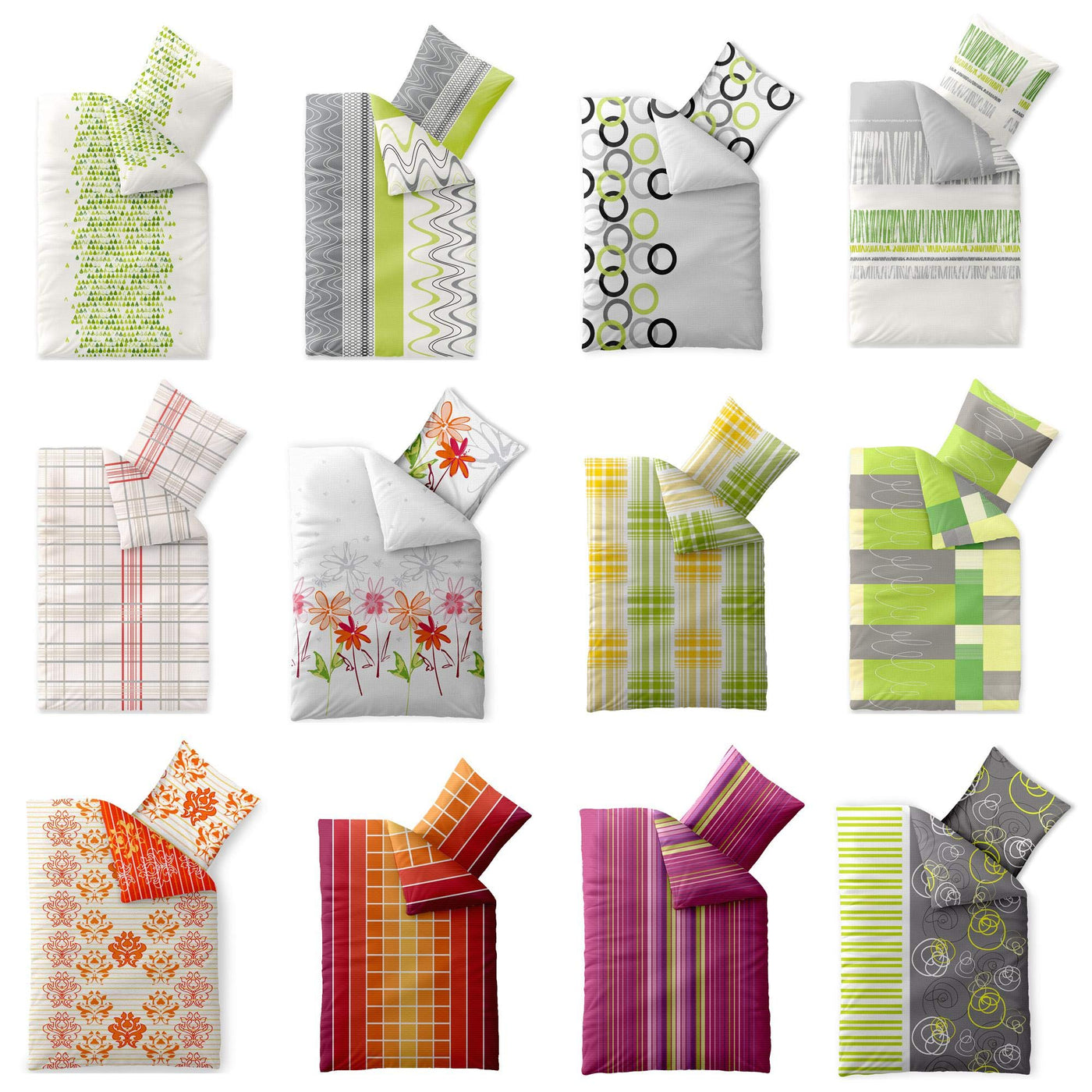 CelinaTex Enjoy Bettwäsche 200 x 200 cm 3teilig Baumwolle Bettbezug Seersucker Ellen Streifen Kreise Grau Grün Weiß