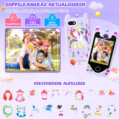 Kinder Handy Smartphone Mädchen Geschenke - Weihnachten Geburtstag Geschenke ab 3 4 5 6 Jahre Mädchen, Kinderhandy Spielzeug mit Touchscreen, Dual-Kameras, Lernen, Musik-Player (Lila)