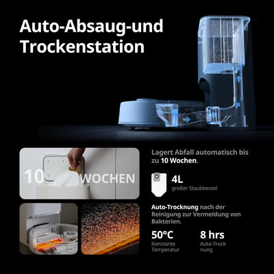 SwitchBot S10 Saugroboter mit Wischfunktion - Saugroboter mit Absaugstation für 70 Tage, Auto-Wasserfüllen & ablassen, Mopp-Selbsttrocknung & -Reinigung, Selbstleerung, 6500Pa, Funktioniert mit Alexa