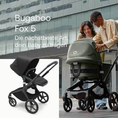 Bugaboo Fox 5, 2-in-1 Kinderwagen für jedes Gelände, mit Liegewanne und ausziehbarem Kleinkindsitz, einfach zu manövrieren und Ein-Hand Faltung, Fahrgestell, Liegewanne und Sonnendach in Schwarz