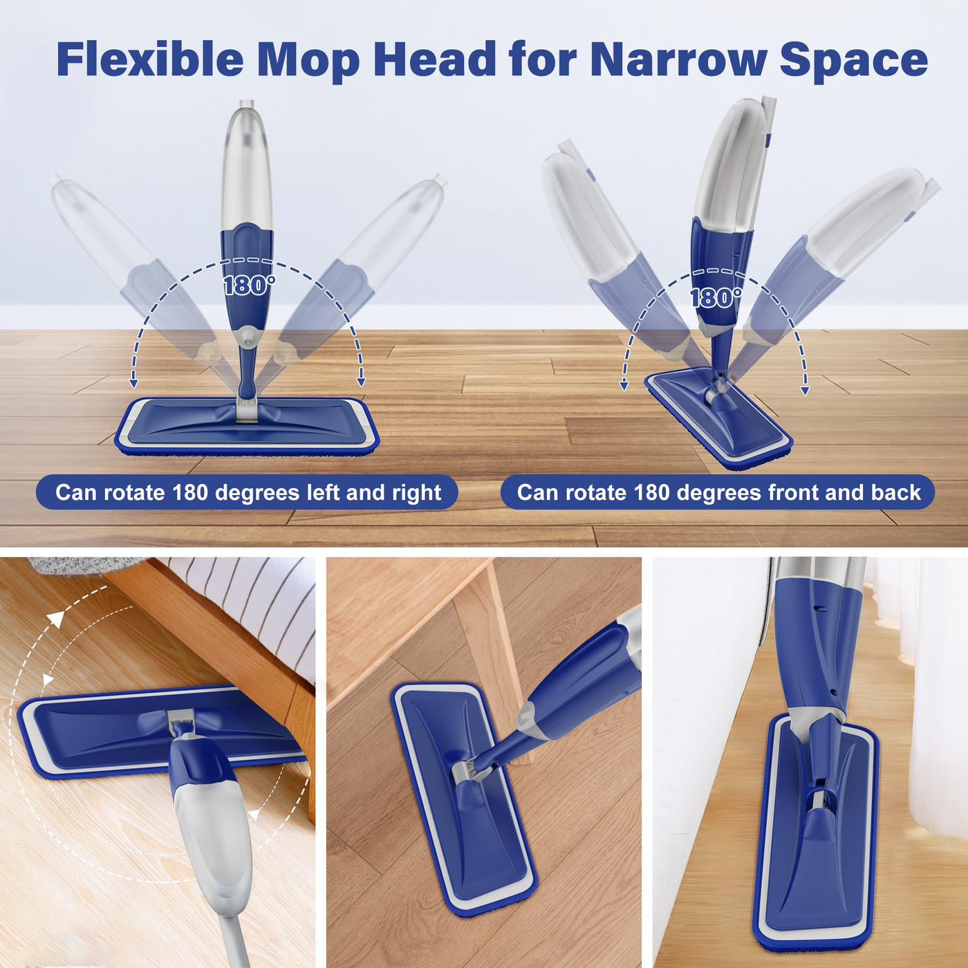 Sprühwischer Bodenwischer mit Sprühfunktion, Wischmopp mit Sprühfunktion Wischer Boden Spray Mop mit wassertank und 3 Waschbaren Mopp Pads für Hartholz, Marmor, Laminat Bodenreinigung