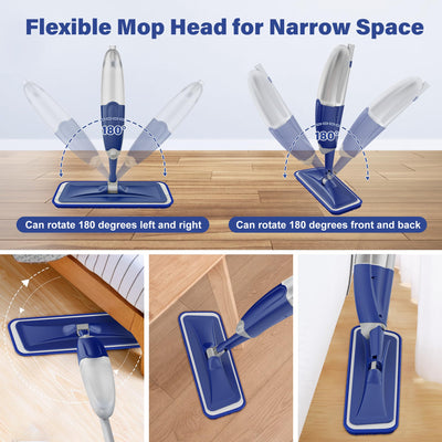Sprühwischer Bodenwischer mit Sprühfunktion, Wischmopp mit Sprühfunktion Wischer Boden Spray Mop mit wassertank und 3 Waschbaren Mopp Pads für Hartholz, Marmor, Laminat Bodenreinigung