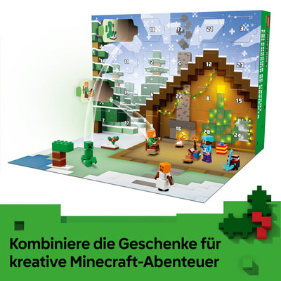 LEGO Minecraft Adventskalender 2025 - Weihnachten Spielzeug für Jungen & Mädchen ab 7 Jahren - 24 Überraschungen inkl. Minifiguren & Mini-Modellen - Kinder Spielset - Gaming Geschenk zum Advent 21280