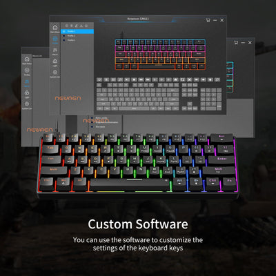 Newmen GM611 Gaming Tastatur,RGB-Beleuchtung 61 Multimedia-Tasten Kabelgebundene Mechanische Tastatur Anti-Ghosting Programmierbare Gaming Tastatur 60 Prozent für PC/Windows Gamer Blau Schalter