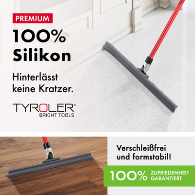 Tyroler Wasserschieber Bodenabzieher 45cm Silikon-Lippe mit Abzieher Boden | Wasserschieber mit Stiel 4-teiligem Griff 140cm | Wasserabzieher Boden geeignet für alle Oberflächen, Abzieher Dusche Boden