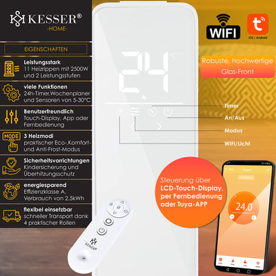 KESSER® Ölradiator 2500W Mobile Elektroheizung energiesparend mit WiFi App-Steuerung & LED Touch-Display Fernbedienung Öl Radiator Heizung elektrisch 11 Rippen Heizkörper 24h Timer Überhitzungsschutz