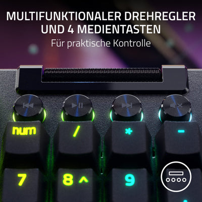 Razer BlackWidow V4 Pro (Green Switch) - Mechanische Gaming-Tastatur Snap Tap (Klickende Mechanische Switches, Befehlsrad und 8 Makro-Tasten, Multifunktionsrolle) QWERTZ DE-Layout | Schwarz