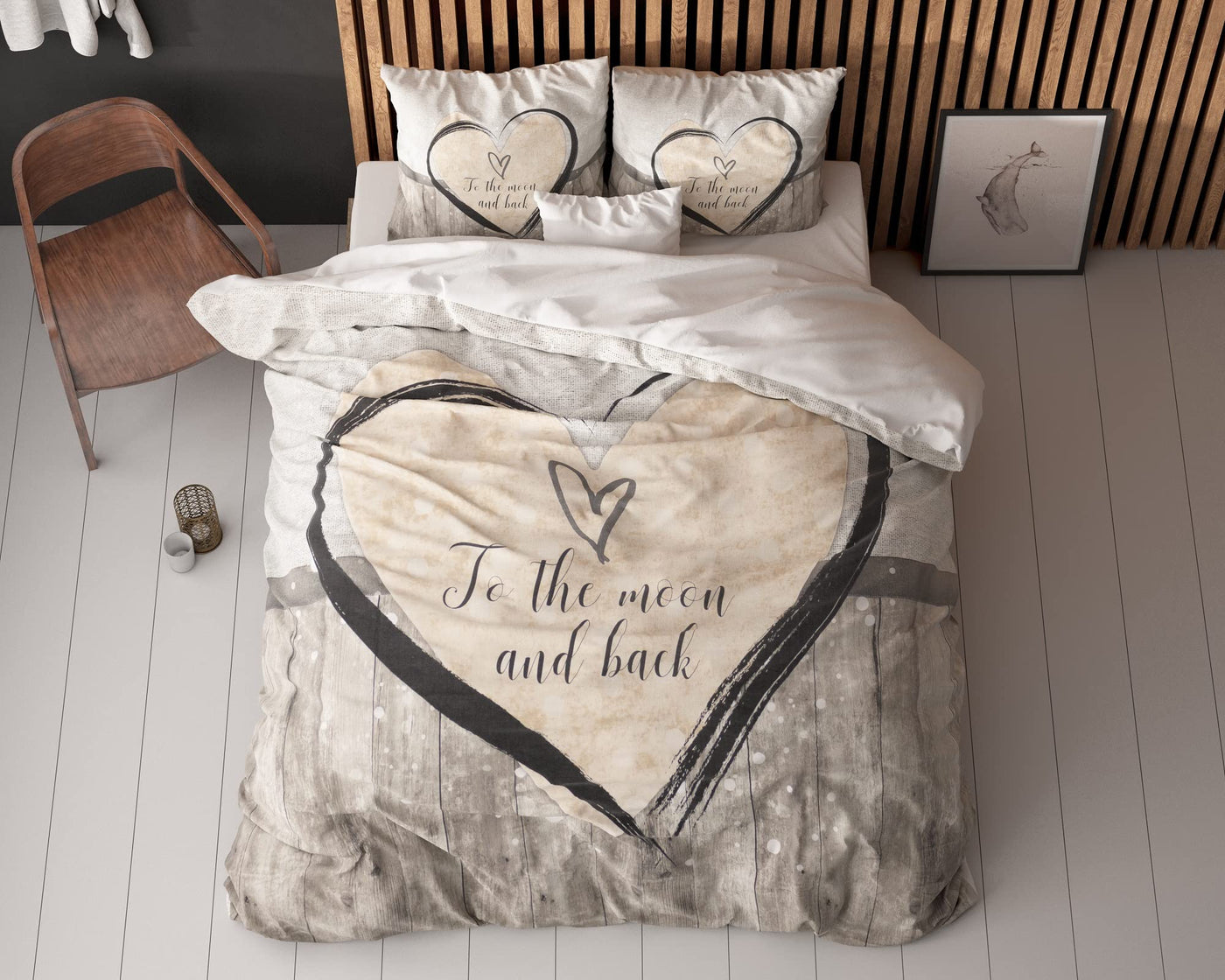 Sleeptime Bettwäsche 4teilig 135cm x 200cm 4teilig braun - Love - weich & bügelfrei Bettbezüge mit Reißverschluss - Bettwäsche Set mit 2 Kissenbezüge 80cm x 80cm