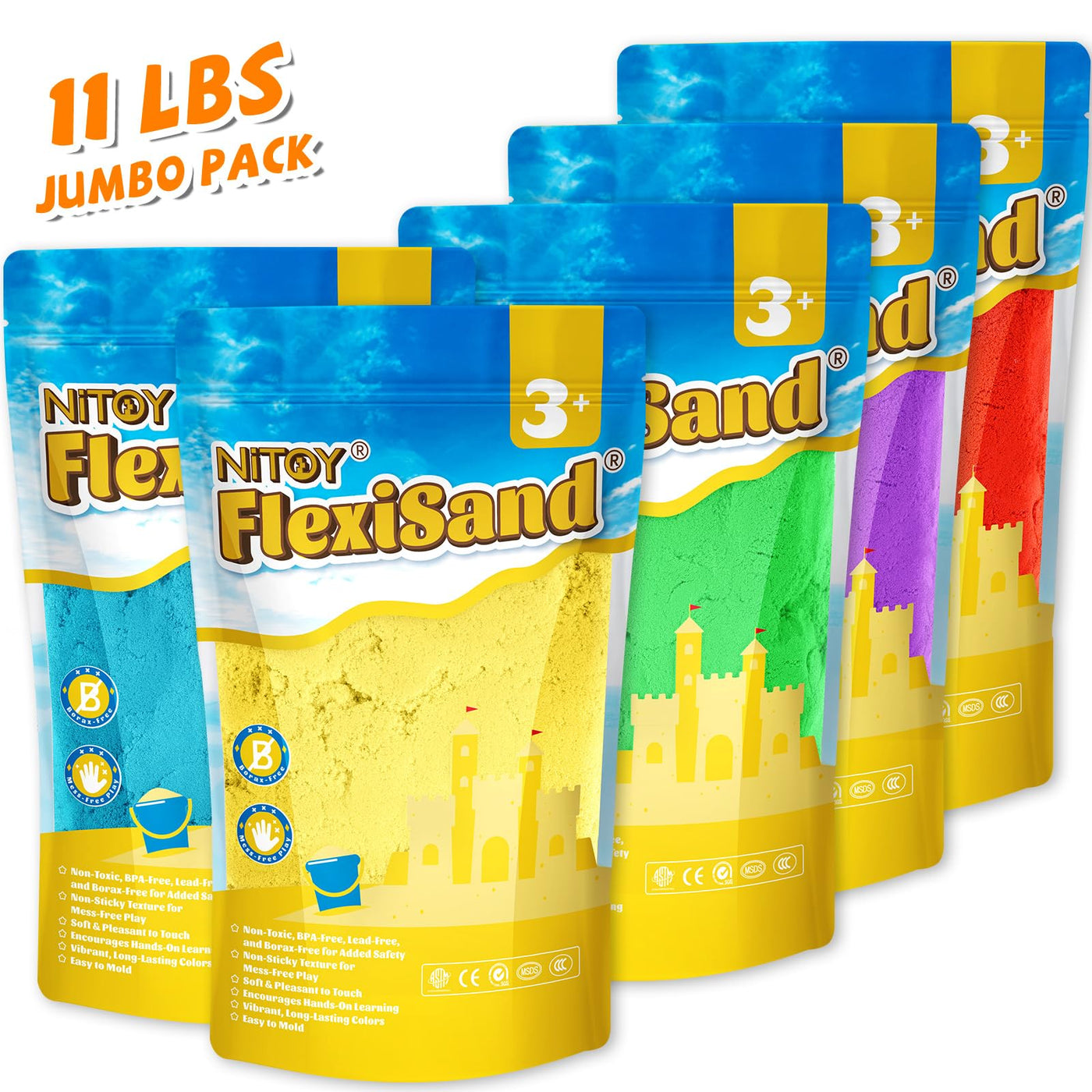 NiToy 5 kg Magic Sand Set 5 Farben für Kinder, Sensorisch Sandspielzeug Zaubersand Geschenk, ideal für kreatives Indoor-Sandspiel, ab 3 Jahren