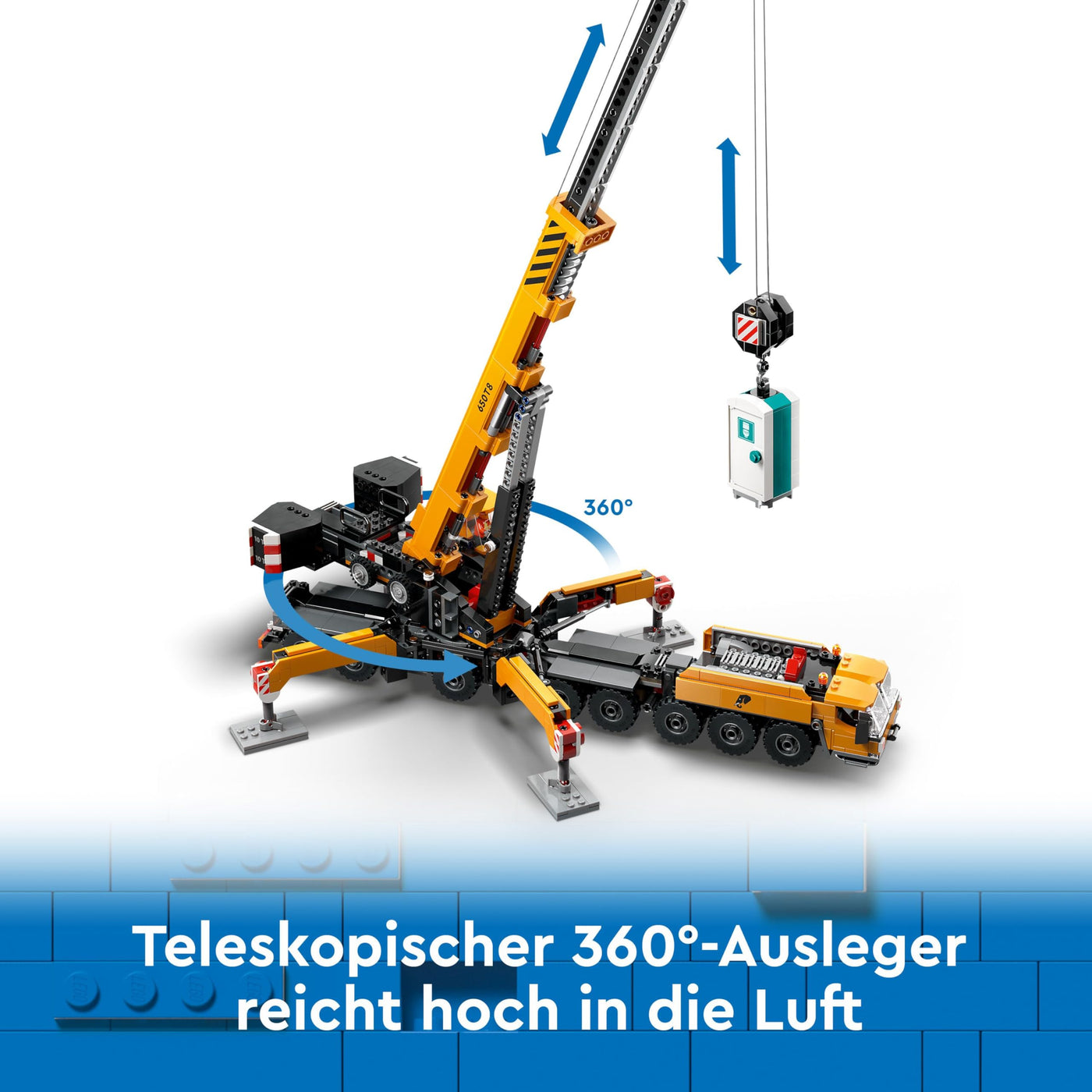 LEGO City Mobiler Baukran, Bauspielzeug für Jungen und Mädchen, Geschenk für kreative Kinder, ausfahrbarer Langer Ausleger, 4 Bauarbeiter-Minifiguren für Rollenspiele 60409