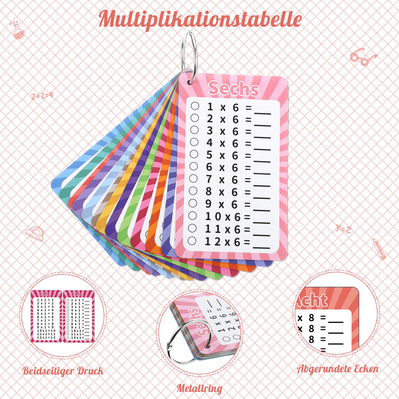 1x1 Lernkarten, Einmaleins Spiel 1x1 Lernen Spiel Einschulung Geschenk Spiele ab 5 Jahren zum Rechnen Lernen (13 Blätter)