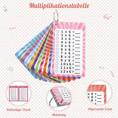 1x1 Lernkarten, Einmaleins Spiel 1x1 Lernen Spiel Einschulung Geschenk Spiele ab 5 Jahren zum Rechnen Lernen (13 Blätter)