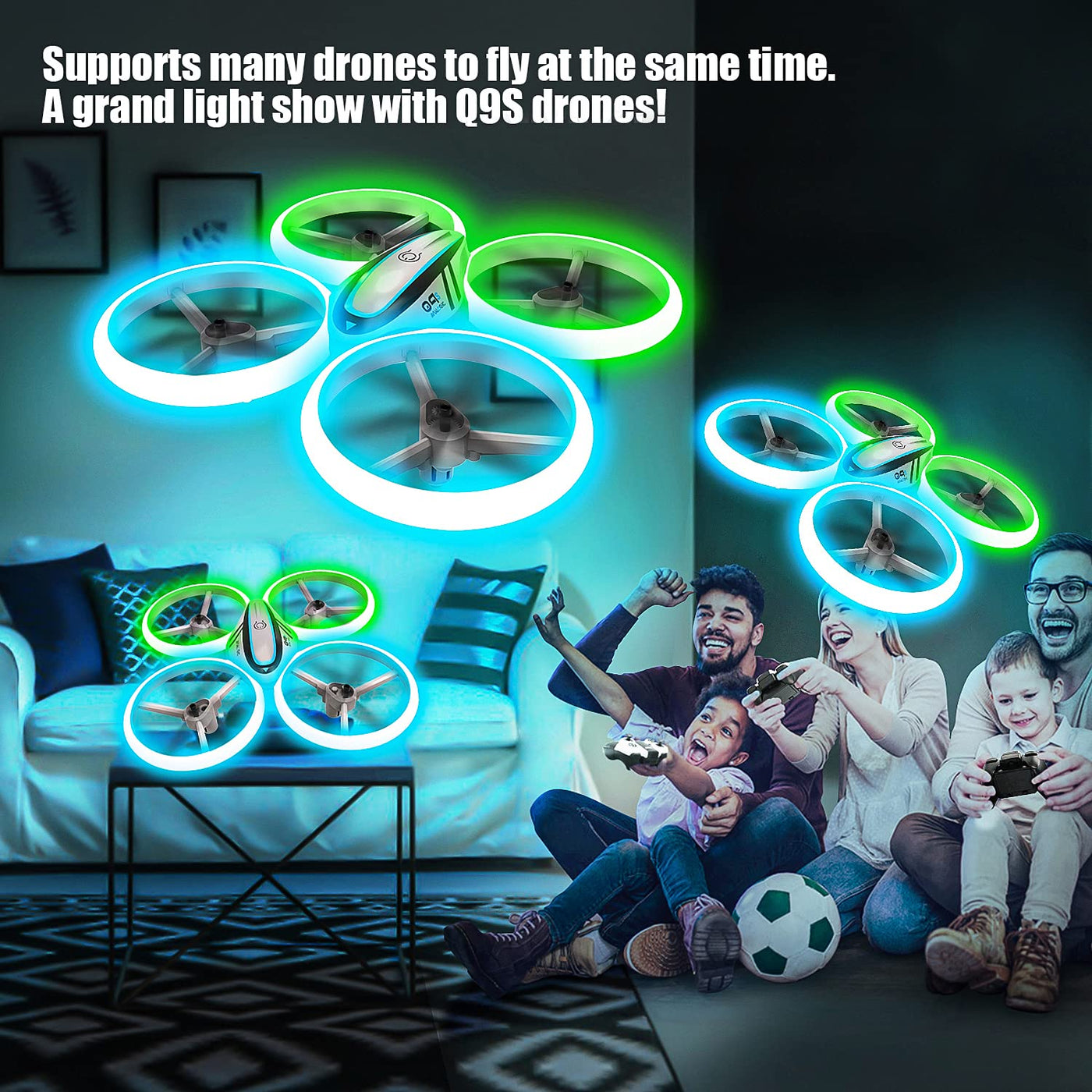 AVIALOGIC Q9s Drone Drohne für Kinder mit Höhehalten und Kopflosem Modus,RC Quadcopter mit Blauen & Grünen Lichter und 2 Akkus,Spielzeug Drohne für Kinder und Anfänger