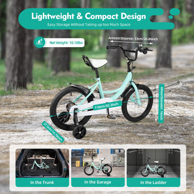 HUSPOO Kinderfahrrad - 16 Zoll Fahrrad für Jungen und Mädchen, Anfänger Fahrräder Radfahren mit Stabilisatoren, Verstellbarem Sitz, geeignet für Kinder im Alter von 5-8 Jahren, Grün