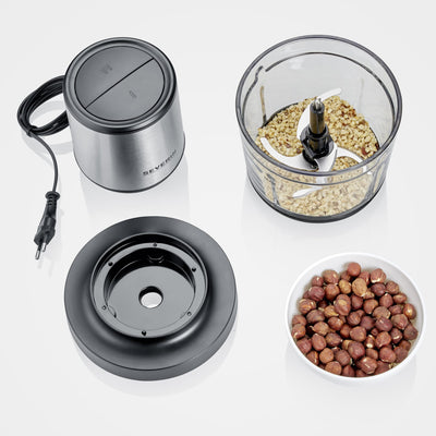 SEVERIN Universalzerkleinerer, Multizerkleinerer für grobes und feines Zerkleinern, geeignet für Crushed Ice, Käse, Nüsse und mehr, matt-schwarz/Edelstahl-gebürstet, KM 3867