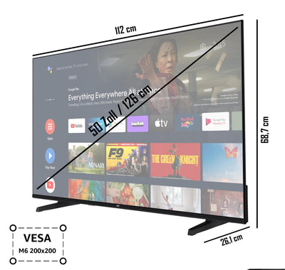 JVC LT-50VA3355 50 Zoll Fernseher/Android Smart TV (4K Ultra HD, HDR Dolby Vision, Triple-Tuner, Bluetooth, Dolby Atmos) [2023], Schwarz