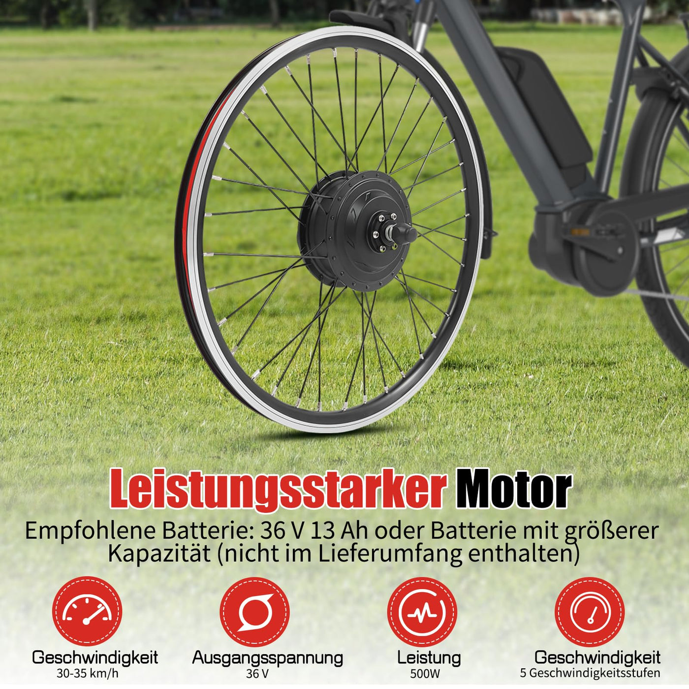 JINPRDAMZ 24 Zoll 500W 36V Ebike Umbausatz mit LCD Display, Frontmotor Fahrrad E-Bike Hub Umbausatz, E-Bike Vorderrad Umbausatz Kit Elektrofahrrad Umbausatz