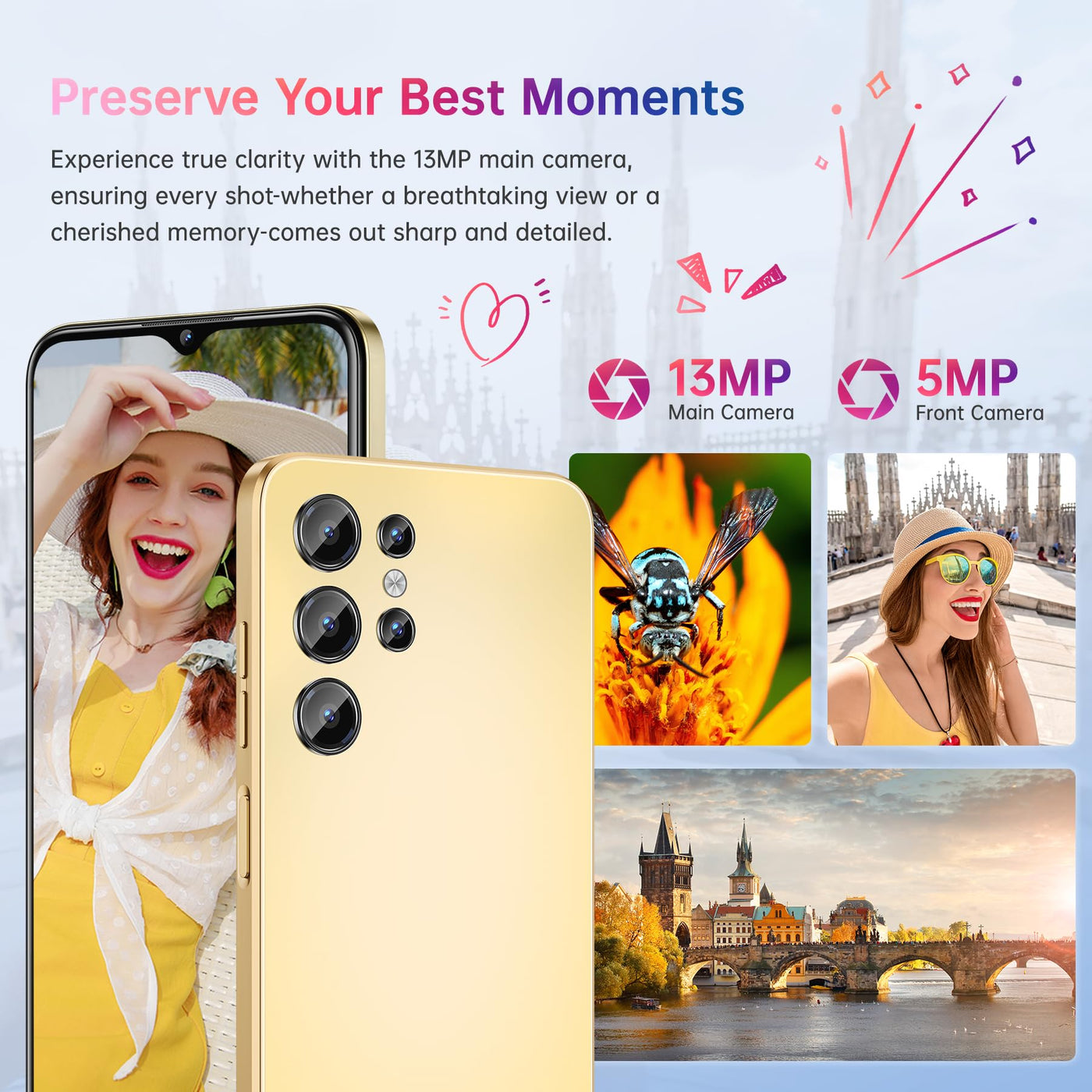 OUKITEL C1 Android 15 Smartphone Ohne Vertrag, 16GB+128GB /1TB Handy Günstig, 6.52" HD+ Handy Ohne Vertrag,5150mAh Simlockfreie Handys, 13MP+5MP, Dual 4G SIM 3 Steckplatz/Fingerabdruck/OTG/3.5mm Jack