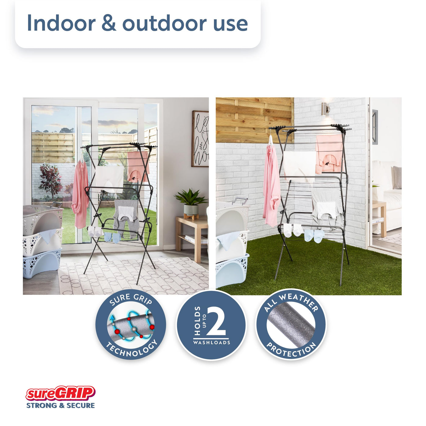 Minky Premium Sure Grip Wäscheständer mit 3 Etagen, Edelstahl, Rotguss, Standardgröße