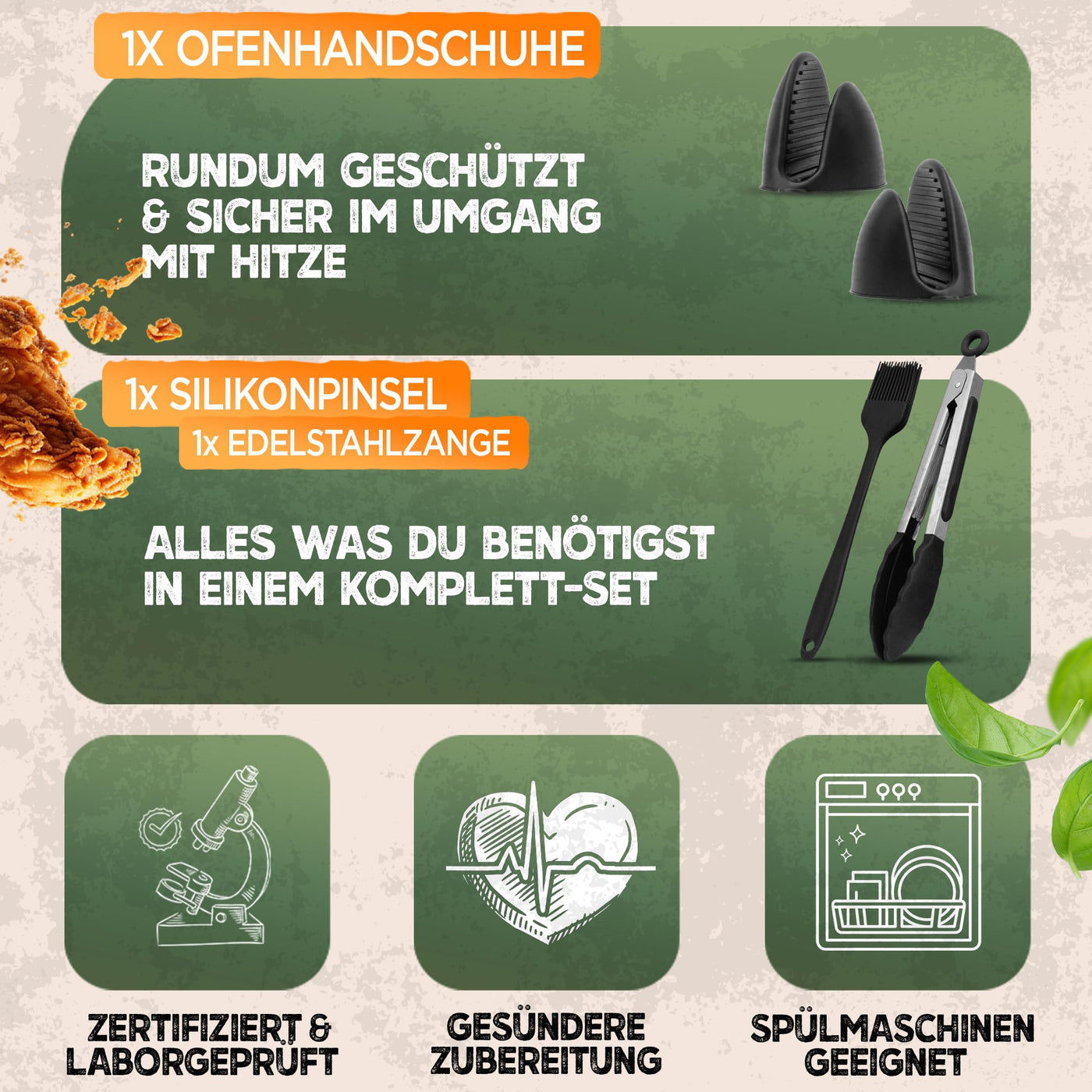 KNUSPERLIEBE® Ninja Heißluftfritteuse Zubehör Set XL Airfryer XL für Foodi AF400EU AF300EU Double Stack 7,6L-9.5L und Dual Zone Air Fryer, BPA-Frei | Air Fryer Accessories