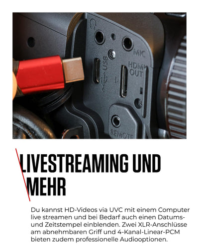 Canon XA60 Camcorder 4K Full HD (UHD Videokamera 20fach Zoom, 1/2,3-Zoll-Typ CMOS-Sensor, Autofokus, 5 Achsen Bildstabilisierung, HDMI Ausgang, 3,5-Zoll LC-Display, UVC Streaming) schwarz