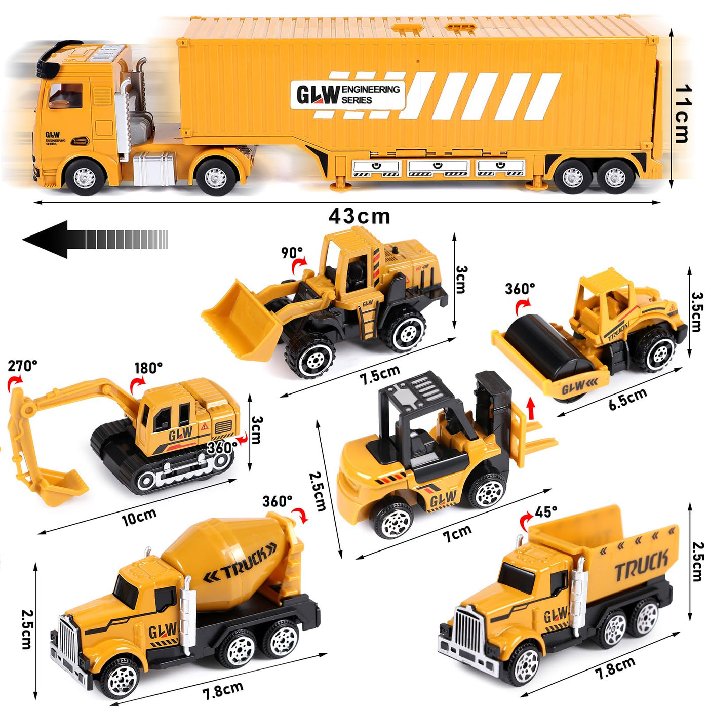 Baufahrzeuge Kinder groß LKW Fahrzeug Spielzeug Geschenke ab 2 3 4 5 Junge Geschenkideen mit Kran Bagger Dampfwalze Planierraupe Lastwagen Betonmischer Konstruktionsfahrzeuge Spielzeug Kinder Jungen