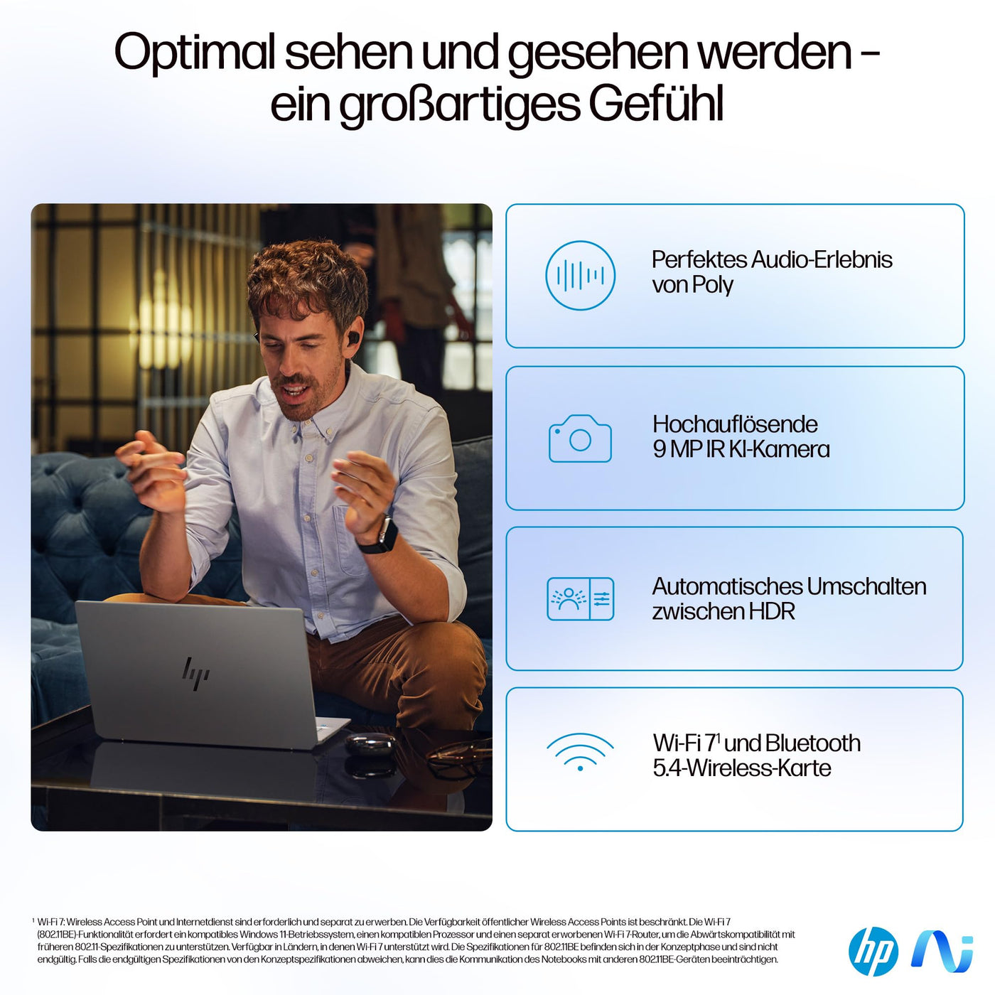 HP OmniBook Ultra Next Gen AI Laptop | AMD Ryzen AI 9 HX 375 mit dedizierte NPU für KI | 55 NPU TOPS | Copilot+ PC | 14" 2,8K IPS Touchscreen 400 Nits | 32 GB RAM | 1TB SSD | QWERTZ | Win11 | Silber