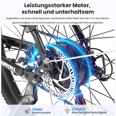 Touroll 27,5 Zoll E Bike, Elektrofahrrad E-Bike Herren Damen mit 36V 15.6Ah 561.6Wh Akku, Bis zu 100KM, 250W Motor, E-Fahrrad mit 7-Gang-Getriebe, Pedelec Citybike EBike für Trekking J1 ST