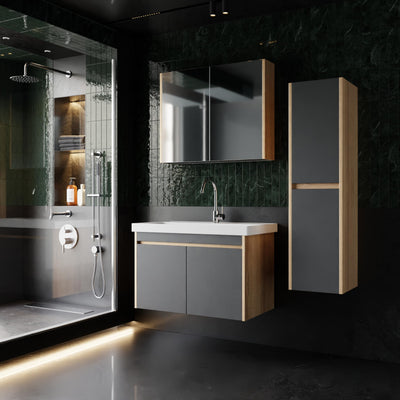 Komplettprogramme Badezimmermöbel Set Dallas 80 cm | Keramikwaschbecken | Spiegelschrank | Unterschrank | Hochschrank | Waschbeckenunterschrank Waschbeckenschrank Badezimmerschrank Badmöbelset