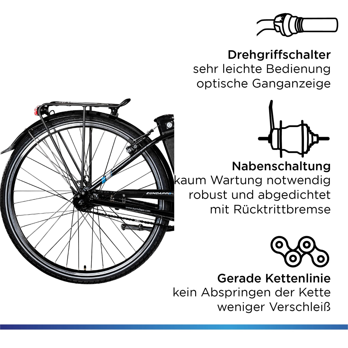 ZÜNDAPP E Bike City 28 Zoll | Elektro Fahrrad für 150-175 cm | 7 Gang Ebike Vorderrad Motor | E-Bike Elektrofahrrad mit Beleuchtung | Retro Hollandrad Green 3.7 (schwarz/blau, 48 cm)