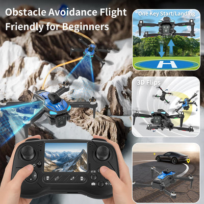 Drohne FPV mit 1080P Kamera Adult,2.8" LCD Bildschirm Fernbedienung,Quadcopter Hindernisvermeidung für Beginner,Tippen Fliegen Höhenhaltung Geste Schwerkraftsteuerung faltbar,3 Geschwindigkeiten