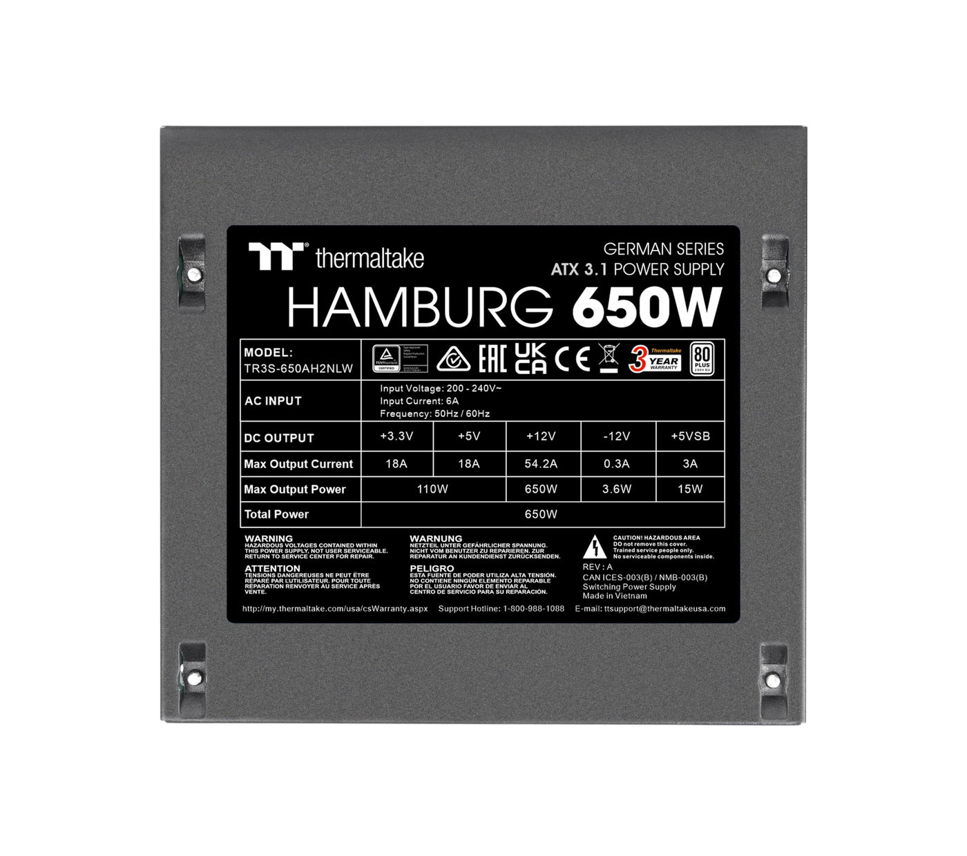 Thermaltake Hamburg 650W Netzteil | ATX 3.1 | German Series
