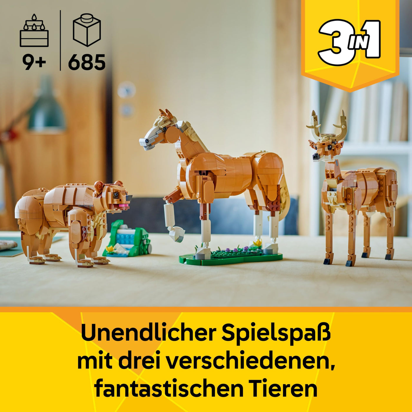 LEGO Creator 3in1 Prächtiges Ross - Kinder Spielzeug Tiere - Tierfigur verwandelt Sich in EIN Bären- oder Hirschmodell – Kreatives Geschenk für Mädchen und Jungen ab 9 Jahren – 31166
